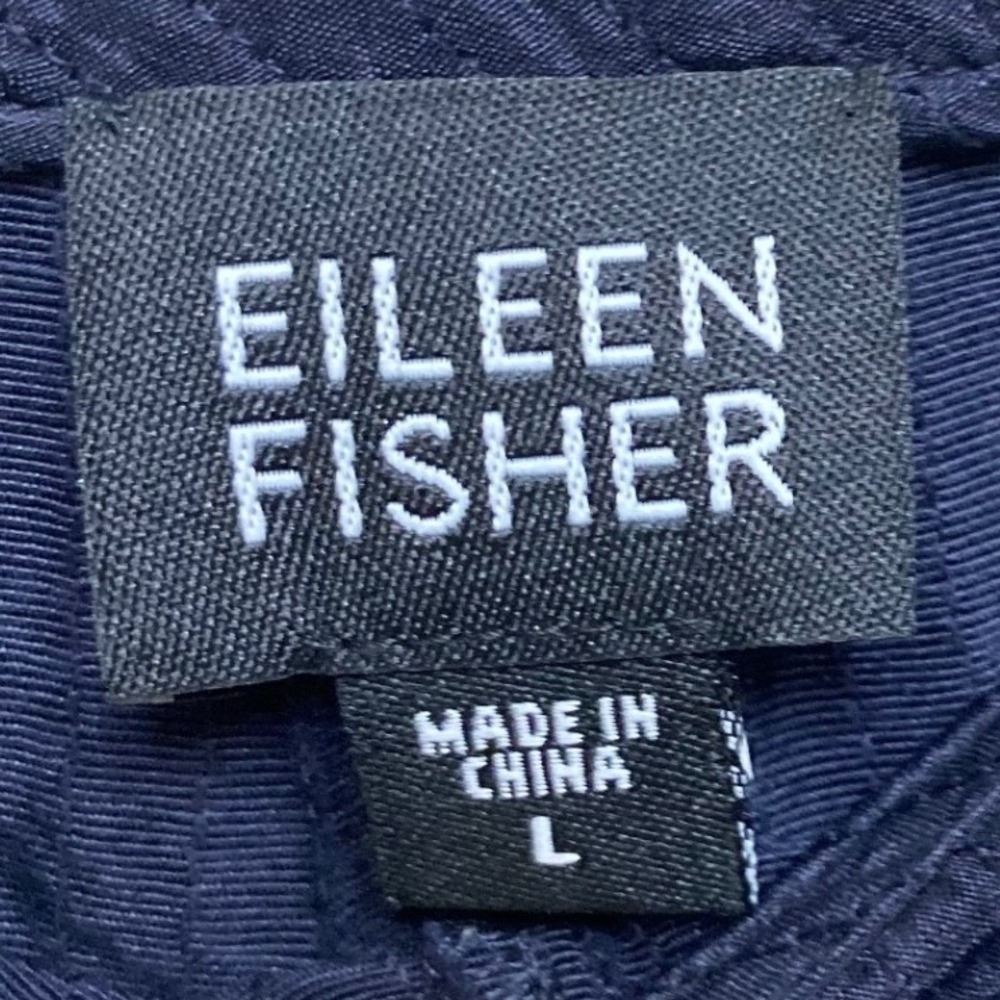 Eileen Fisher Navy Blue Crinkle Textured Wide Leg Relaxed Pants Womens Large - Picture 3 of 4